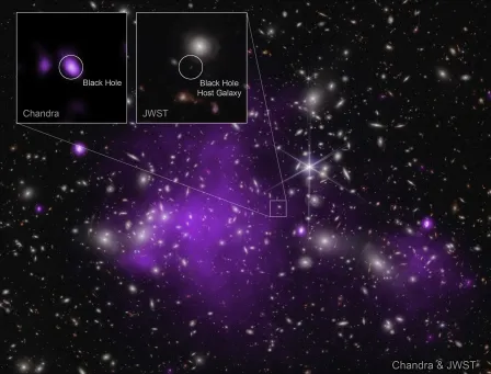 The most distant black hole ever detected in X-rays, a result that may explain how some of the first supermassive black holes in the universe formed. Credit: X-ray: NASA/CXC/SAO/Ákos Bogdán; Infrared: NASA/ESA/CSA/STScI; Image Processing: NASA/CXC/SAO/L. Frattare & K. Arcand