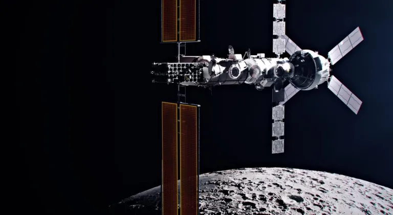 The Gateway space station will host the Orion spacecraft in a polar orbit around the moon, supporting scientific discovery on the lunar surface during the Artemis IV mission. (Illustration: JSC/NASA, Alberto Bertolin)