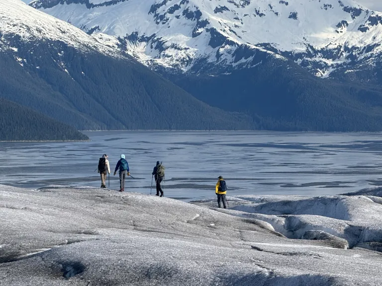Hansen's field team traversing Taku Glacier in Alaska