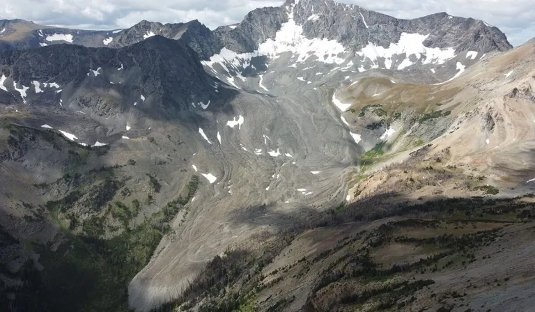 Sunlight Peak Glacier, located in Wyoming, is melting up to 50 cm per year, and some icy sections may be gone within a decade. (Photo courtesy of Tyler Meng/Daniel Thomas)