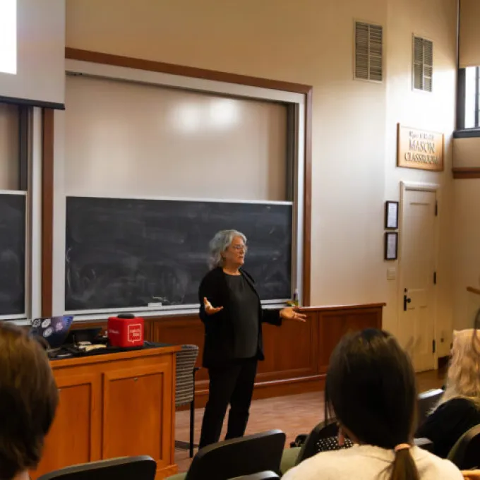 Andrea Ghez delivering her McDonnell Distinguished Lecture colloquium in Wilson Hall, March 25, 2026